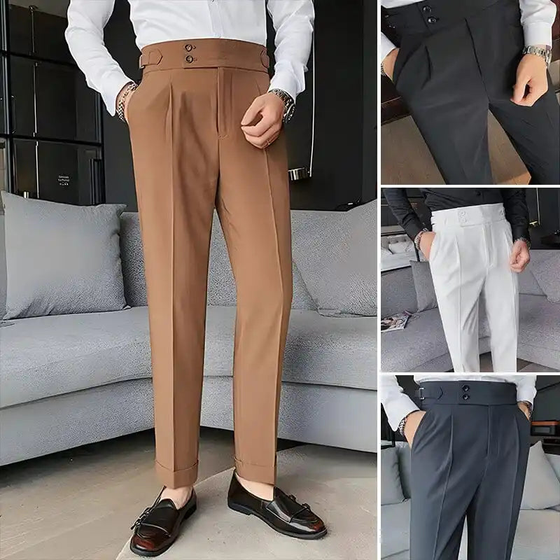 Men Straight Leg Suit Pants Wedding Tailored Fit Long Trousers Casual Formal  New | eBay
